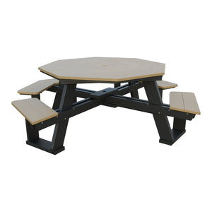 Amish 5' Poly Octagon ADA Picnic Table with Attached Seats in Weathered Wood & Black