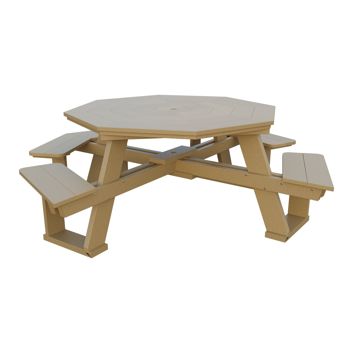 Amish 5' Poly Octagon ADA Picnic Table with Attached Seats in Weathered Wood