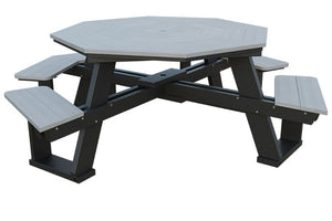 Amish 5' Poly Octagon ADA Picnic Table with Attached Seats in Driftwood Gray & Black