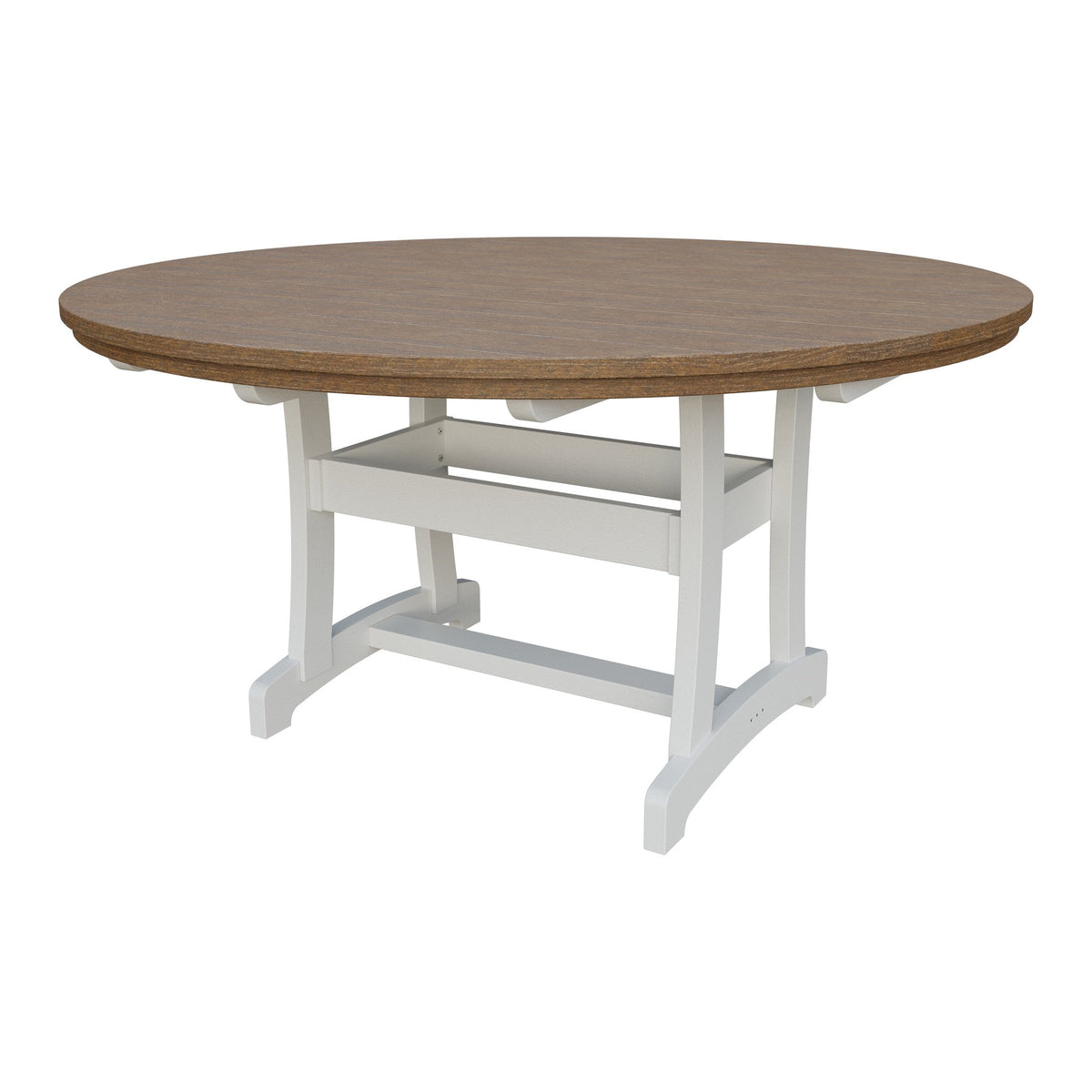 Amish Legacy 64" Round Outdoor Dining Table with Umbrella Hole in Antique Mahogany & White