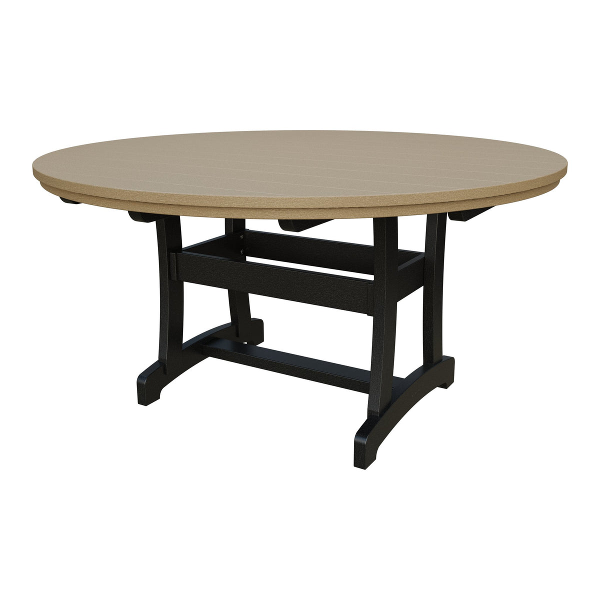 Amish Legacy 64" Round Outdoor Dining Table with Umbrella Hole in Weathered Wood & Black