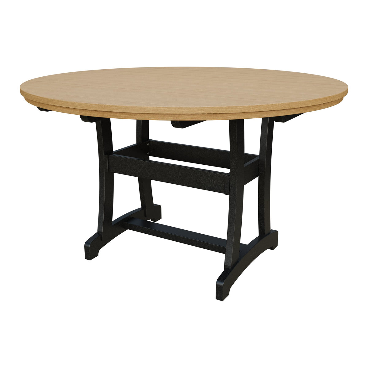 Amish Legacy 64" Round Outdoor Counter Table with Umbrella Hole in Natural Teak & Black