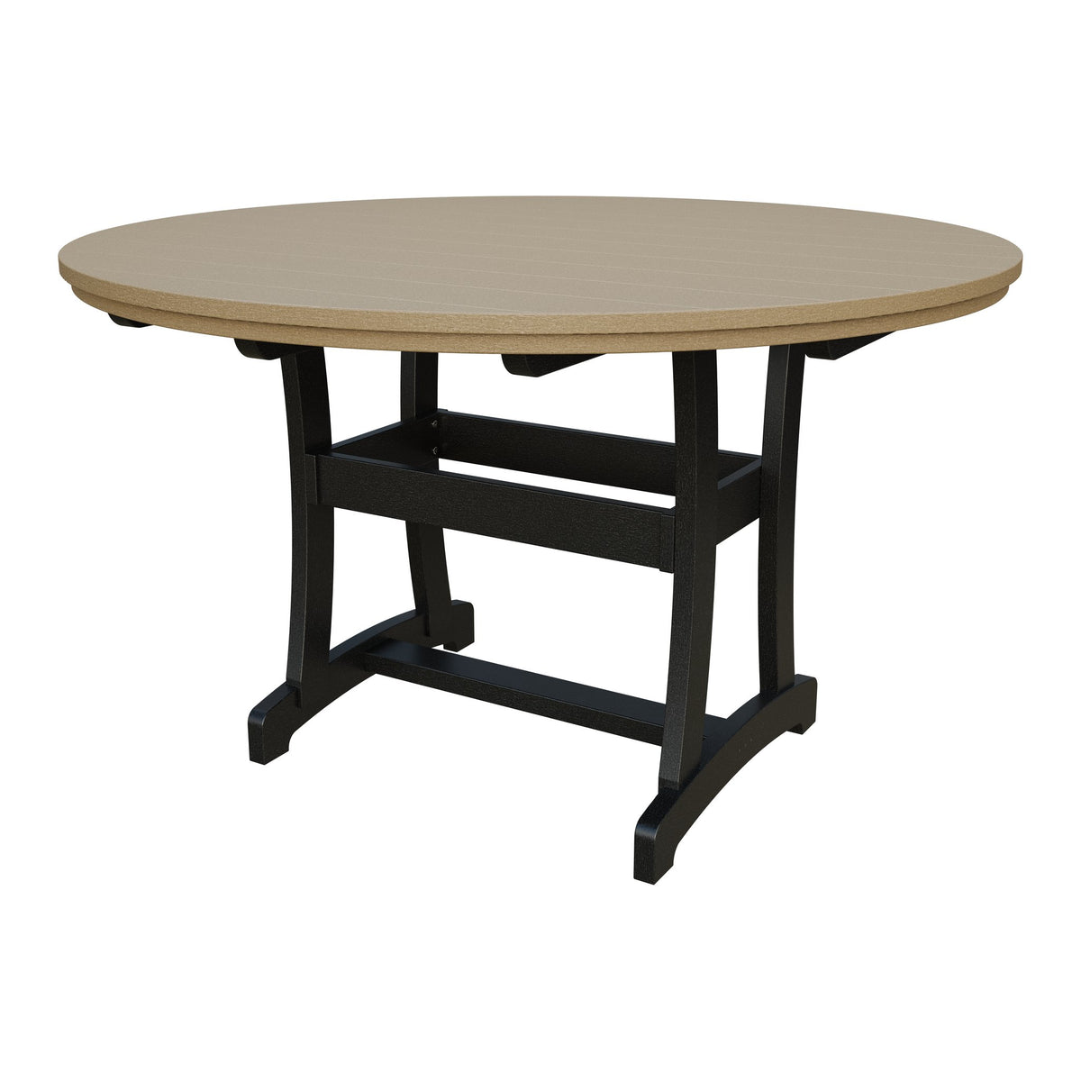 Amish Legacy 64" Round Outdoor Counter Table with Umbrella Hole in Weathered Wood & Black