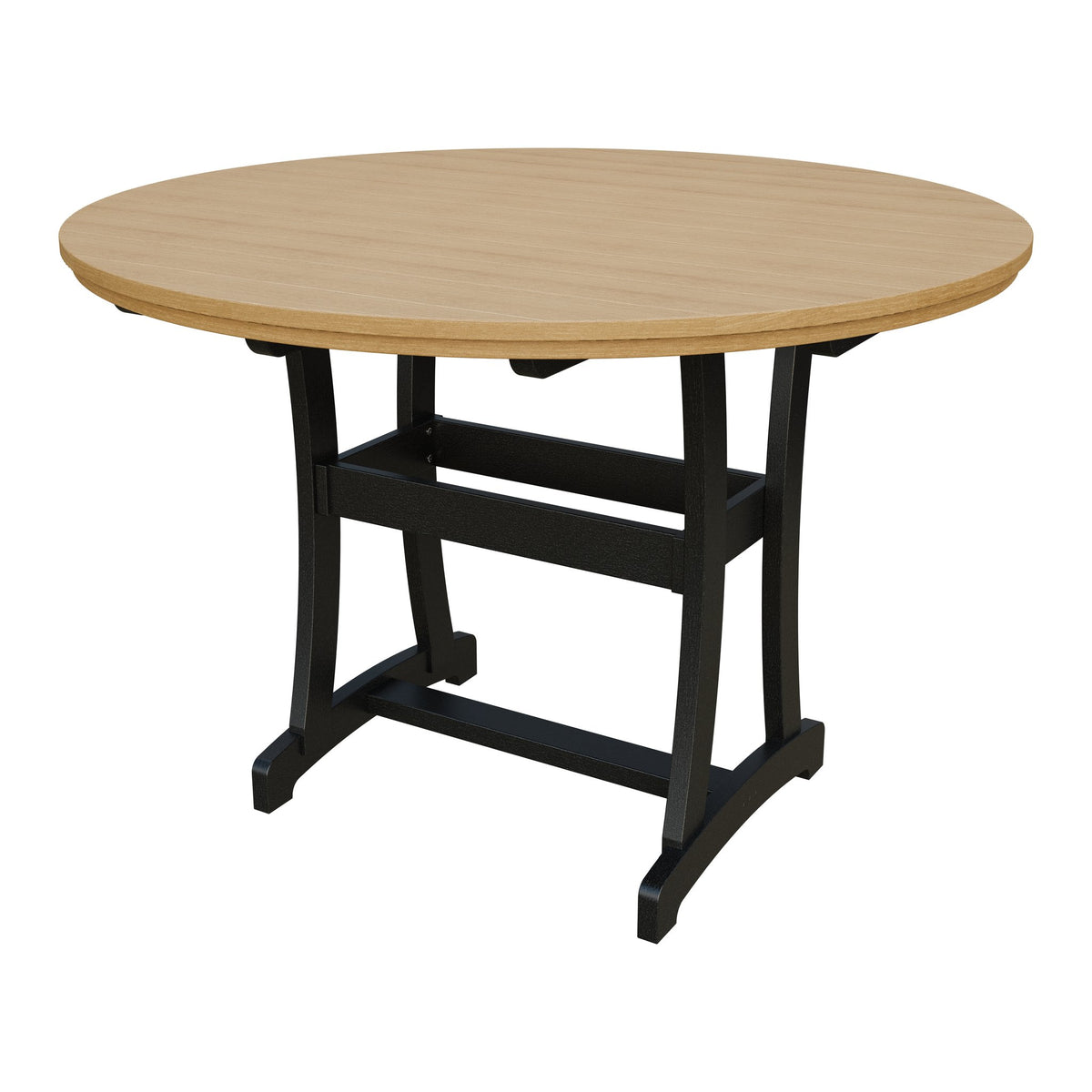 Amish Legacy 64" Round Outdoor Bar Table with Umbrella Hole in Natural Teak & Black