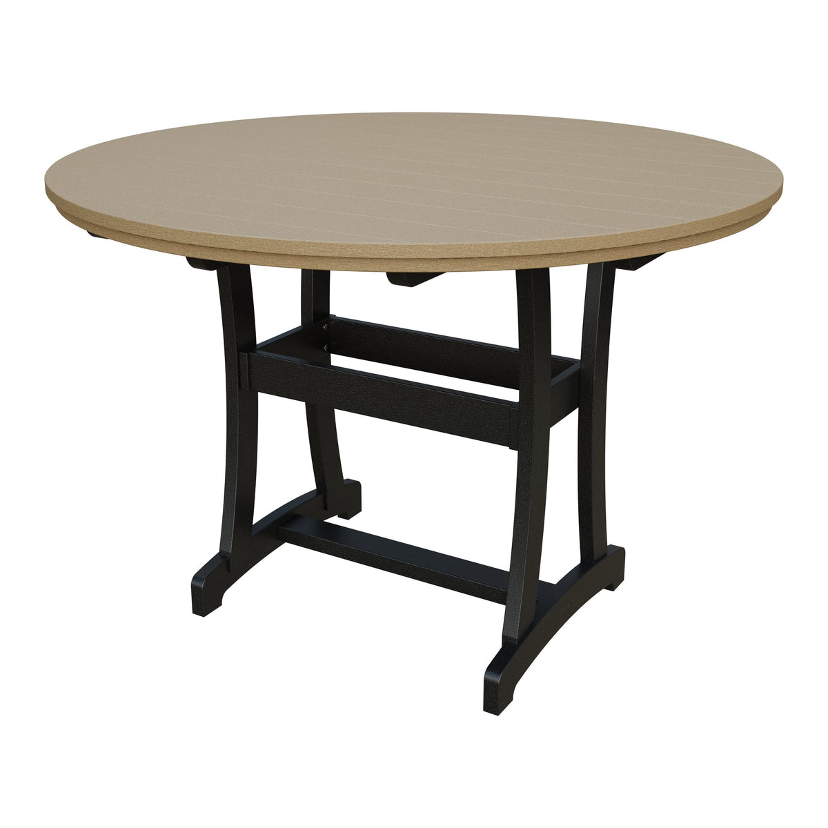 Amish Legacy 64" Round Outdoor Bar Table with Umbrella Hole in Weathered Wood & Black
