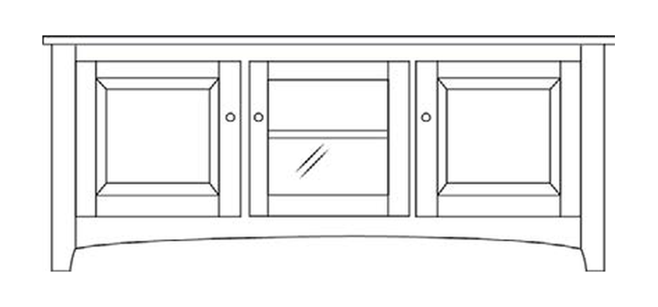 Amish 66" 3-Door TV Stand - Shaker, Mission or Manchester - line drawing