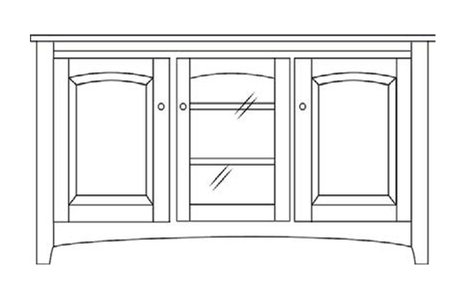 Amish 66" 3-Door TV Stand - Shaker, Mission or Manchester - line drawing