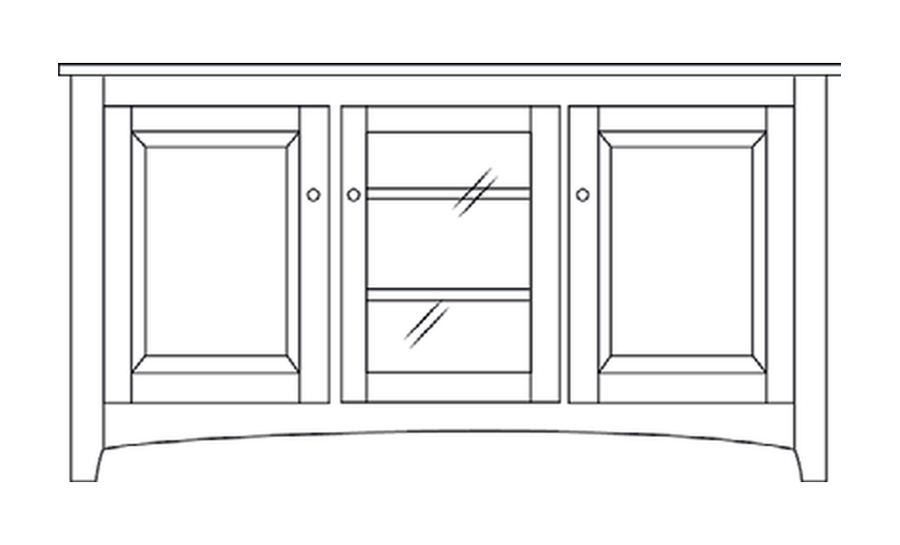 Amish 66" 3-Door TV Stand - Shaker, Mission or Manchester - line drawing
