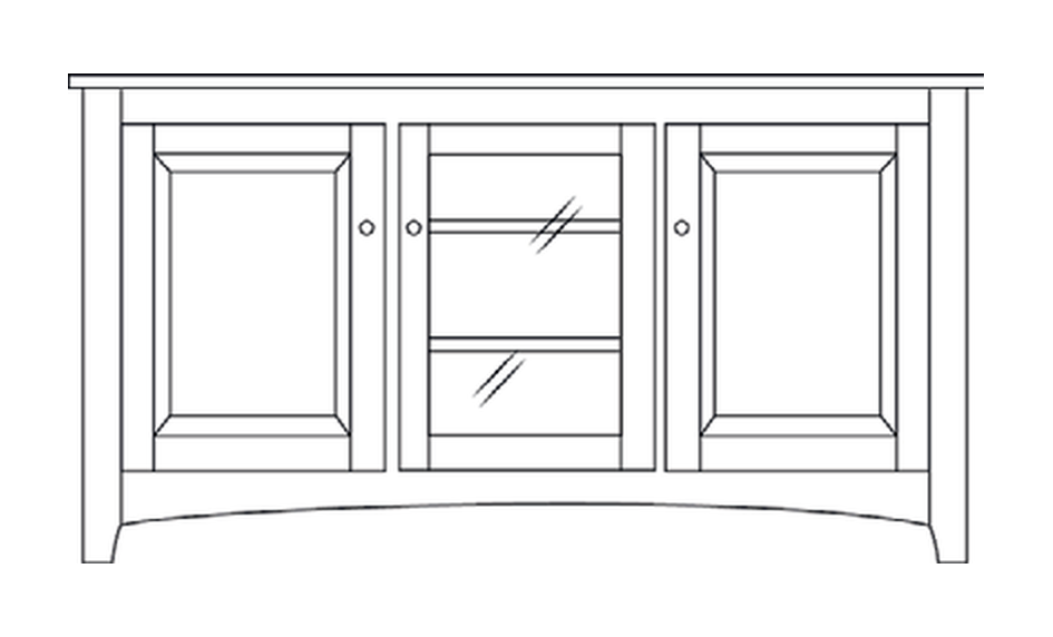 Amish 66" 3-Door TV Stand - Shaker, Mission or Manchester - line drawing