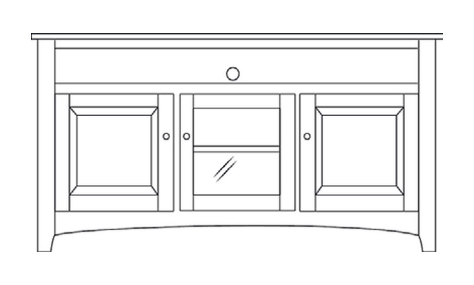 Amish 66" 3-Door TV Stand - Shaker, Mission or Manchester - line drawing