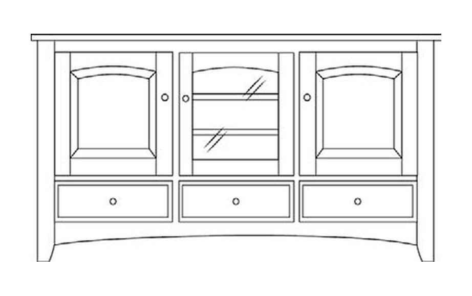 Amish 66" 3-Door TV Stand - Shaker, Mission or Manchester - line drawing