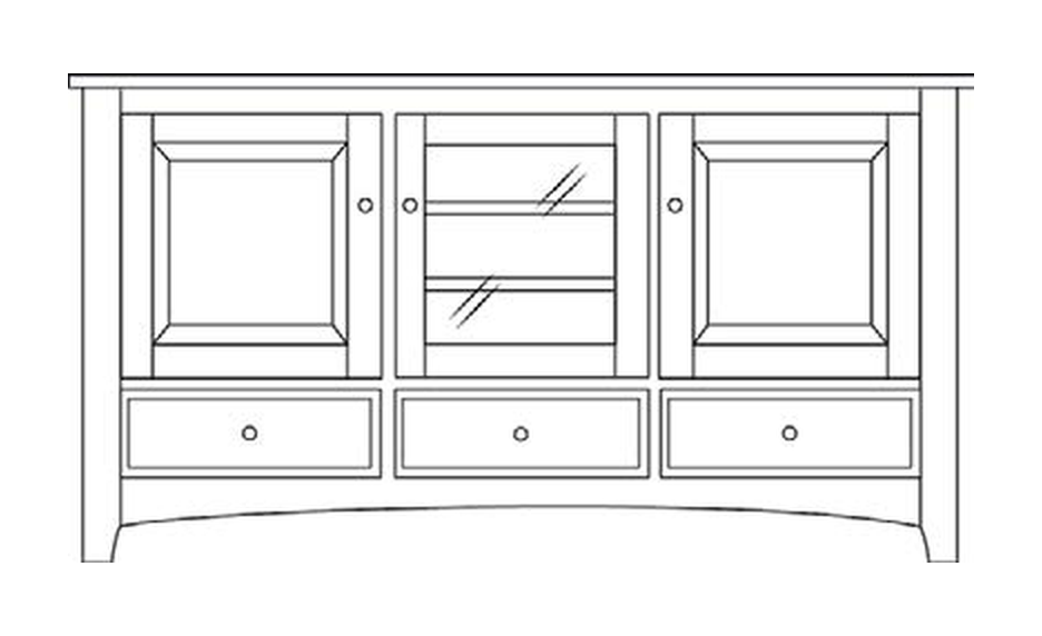 Amish 66" 3-Door TV Stand - Shaker, Mission or Manchester - line drawing