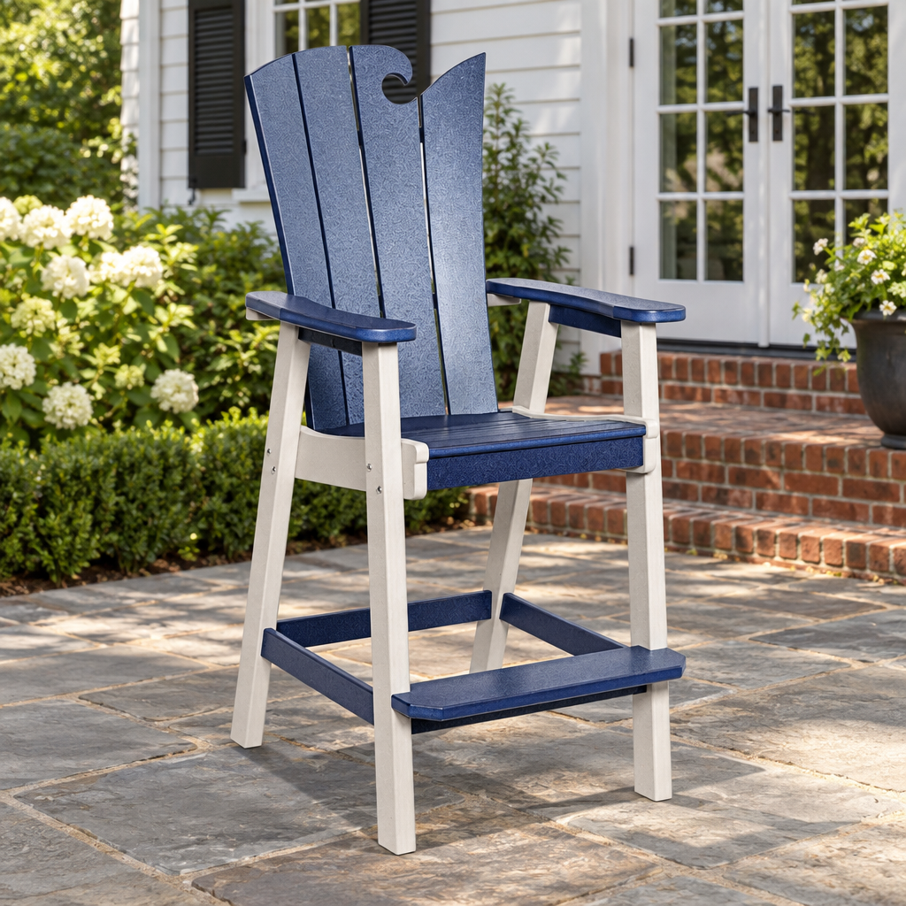 Amish Poly Patio Myrtle Beach Bar Chair shown in the back patio of a traditional colonial home