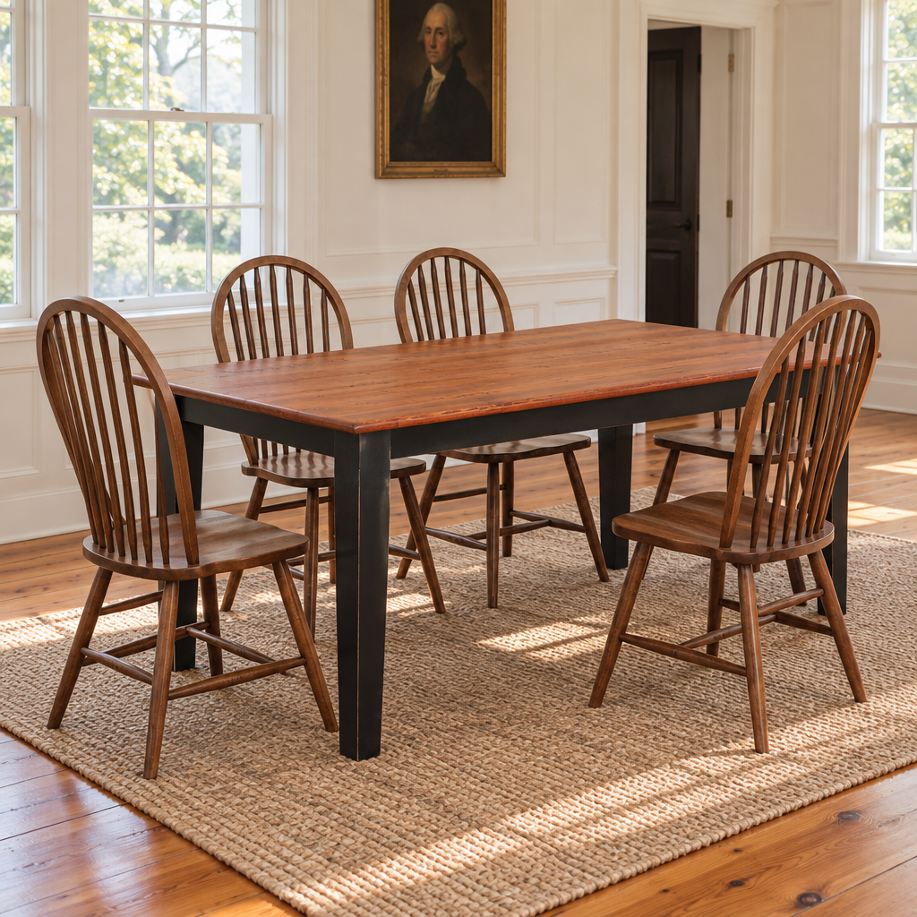 Amish Farmhouse Dining Leg Table with Company Boards shown in the dining room of a traditional colonial home