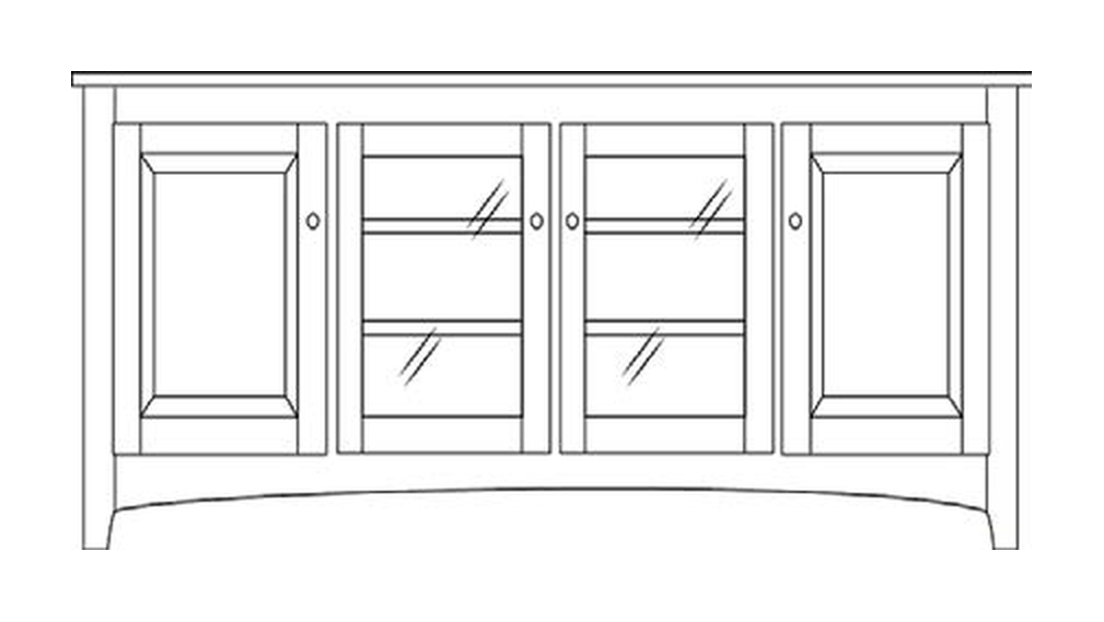 Amish 76" 4-Door TV Stand - Shaker, Mission or Manchester - line drawing