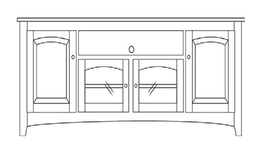 Amish 76" 4-Door TV Stand - Shaker, Mission or Manchester - line drawing