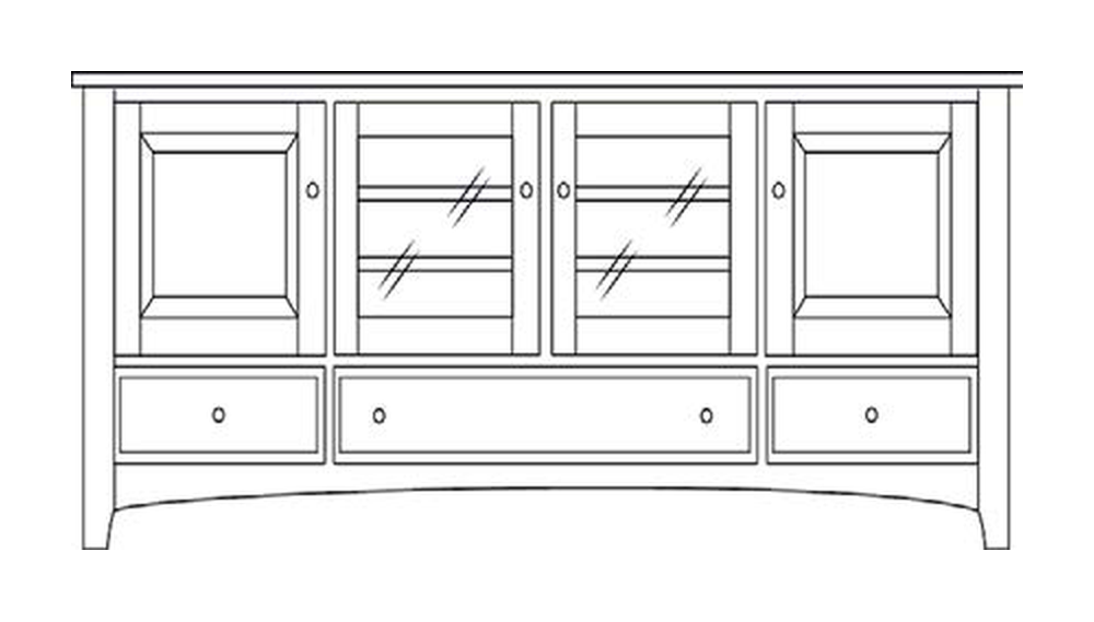 Amish 76" 4-Door TV Stand - Shaker, Mission or Manchester - line drawing