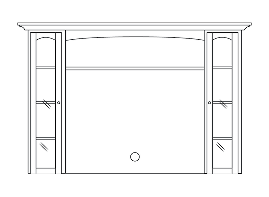 Amish TV Hutch Top with 2 Glass Doors - Shaker, Mission or Manchester - line drawing