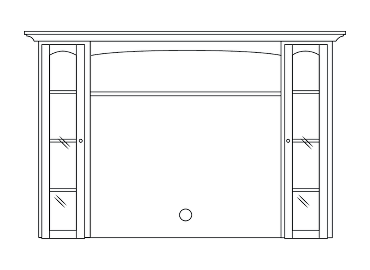 Amish TV Hutch Top with 2 Glass Doors - Shaker, Mission or Manchester - line drawing