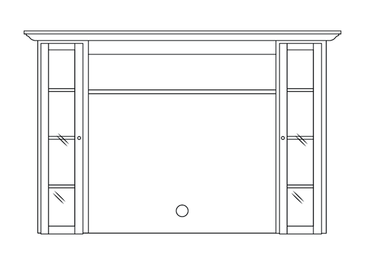Amish TV Hutch Top with 2 Glass Doors - Shaker, Mission or Manchester - line drawing