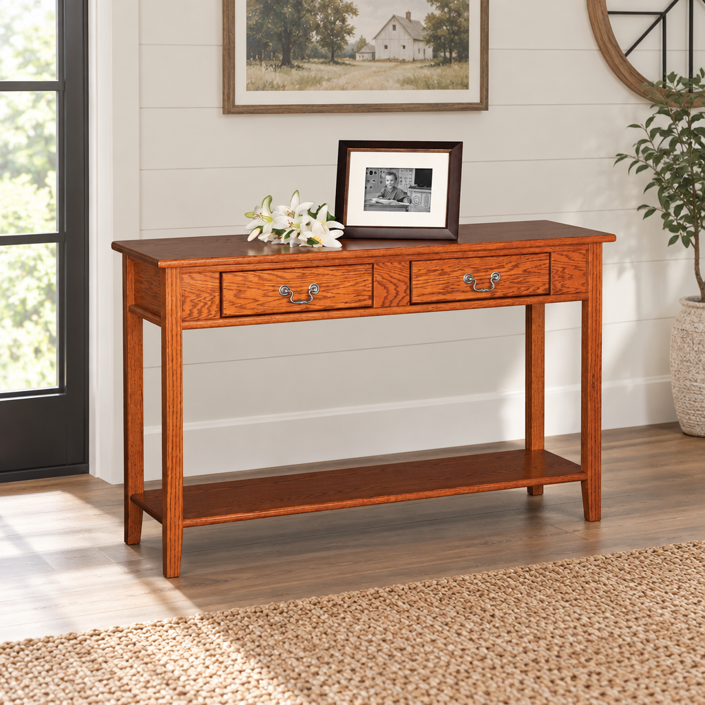 Amish Sofa Table shown in the living room of a modern farmhouse home