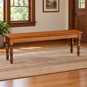 Amish Jasper Turned Leg Dining Bench shown in the dining room of a craftsman bungalow home
