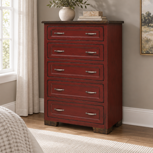 Amish Hudson Solid Wood Chest of Drawers shown in the bedroom of a transitional home