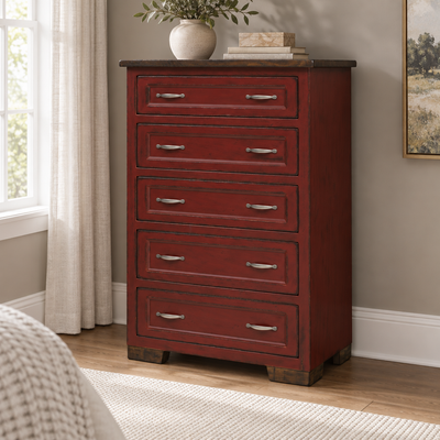 Amish Hudson Solid Wood Chest of Drawers shown in the bedroom of a transitional home