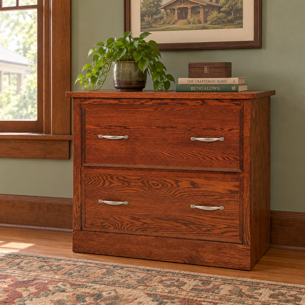 Amish Hampton Lateral File Cabinet shown in the home office of a craftsman bungalow home