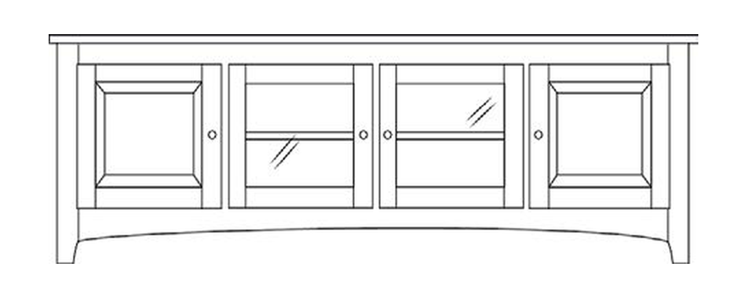 Amish 86" 4-Door TV Stand - Shaker, Mission or Manchester - line drawing