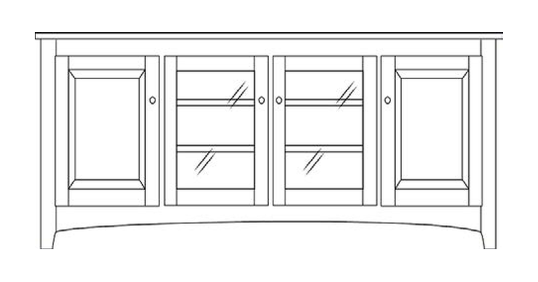 Amish 86" 4-Door TV Stand - Shaker, Mission or Manchester - line drawing