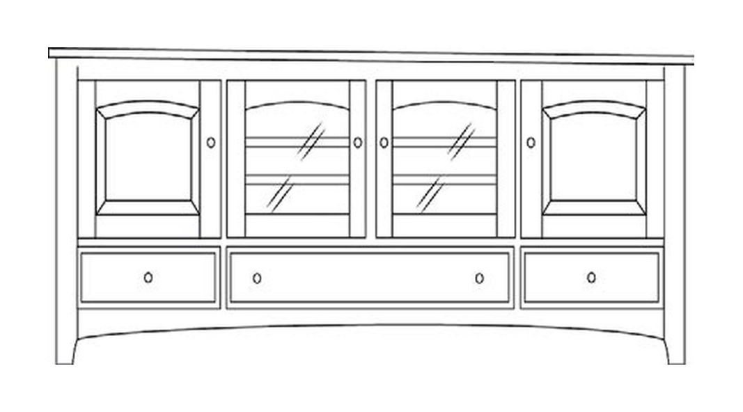 Amish 86" 4-Door TV Stand - Shaker, Mission or Manchester - line drawing