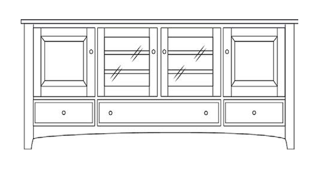 Amish 86" 4-Door TV Stand - Shaker, Mission or Manchester - line drawing
