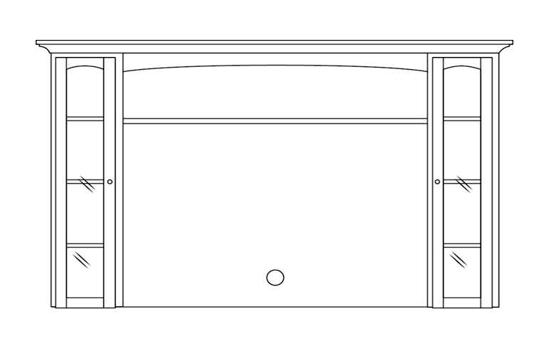 Amish TV Hutch Top with 2 Glass Doors - Shaker, Mission or Manchester - line drawing