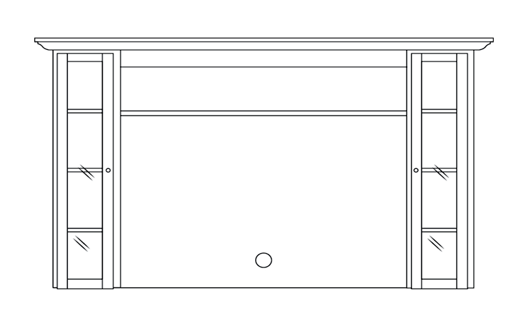 Amish TV Hutch Top with 2 Glass Doors - Shaker, Mission or Manchester - line drawing