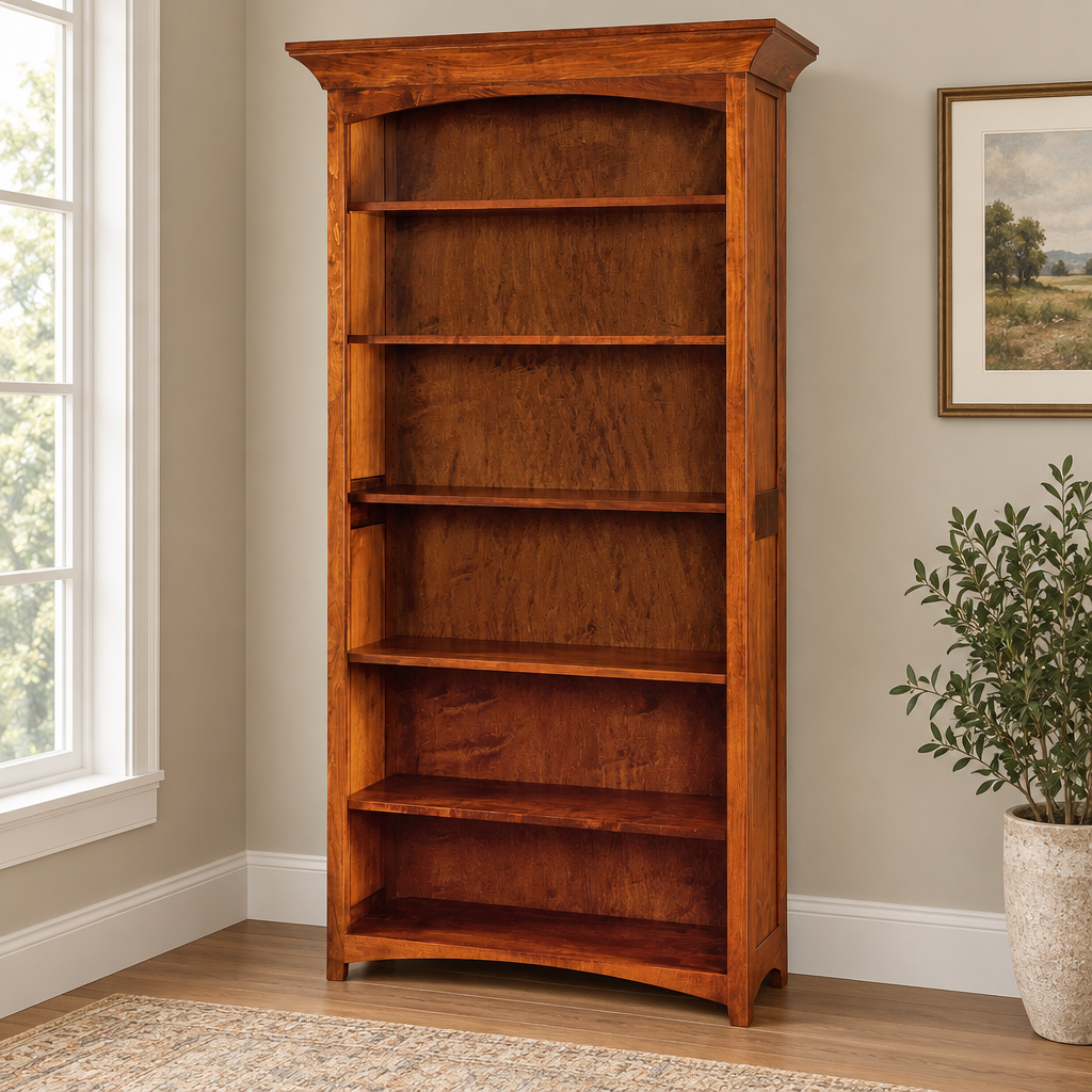 Amish Belmont Solid Wood 80" Bookcase shown in the home office of a transitional home