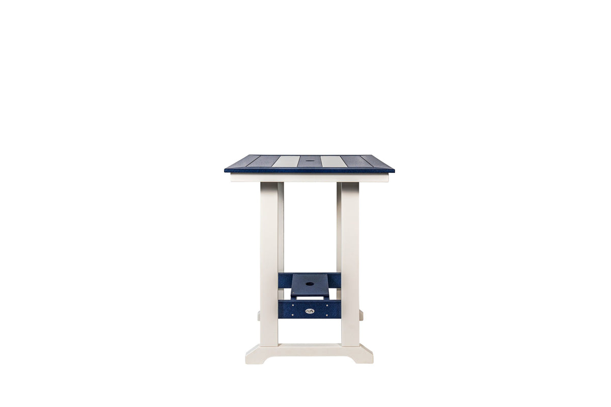 32 inch square Long Beach poly bar table, white and patriot blue