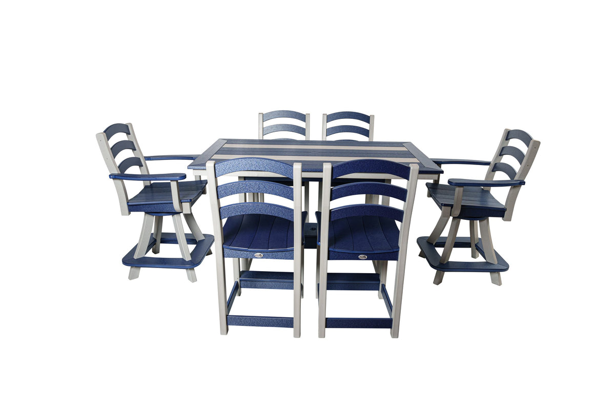 36 x 60 inch Long Beach counter table with counter chairs, light gray and patriot blue (chairs sold separately)
