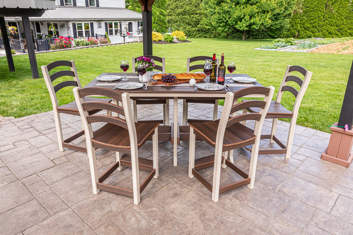 36 x 72 inch Long Beach counter table set on a stamped patio, birch and brazilian walnut (chairs sold separately)