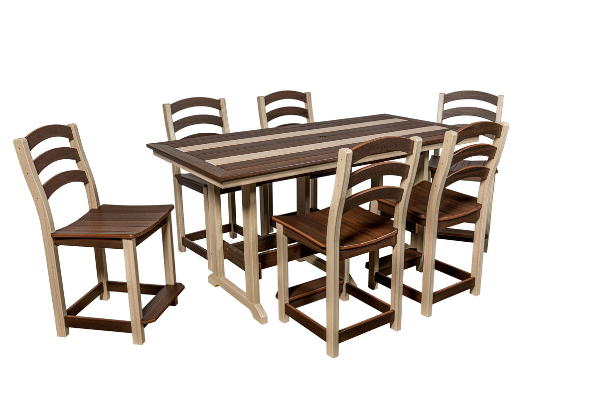 36 x 72 inch Long Beach counter table with six counter chairs, birch and brazilian walnut (chairs sold separately)