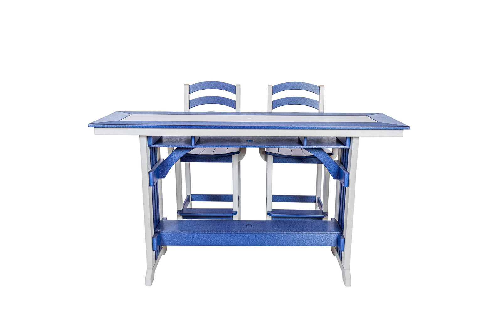 72 inch Mission rail bar table, light gray and patriot blue