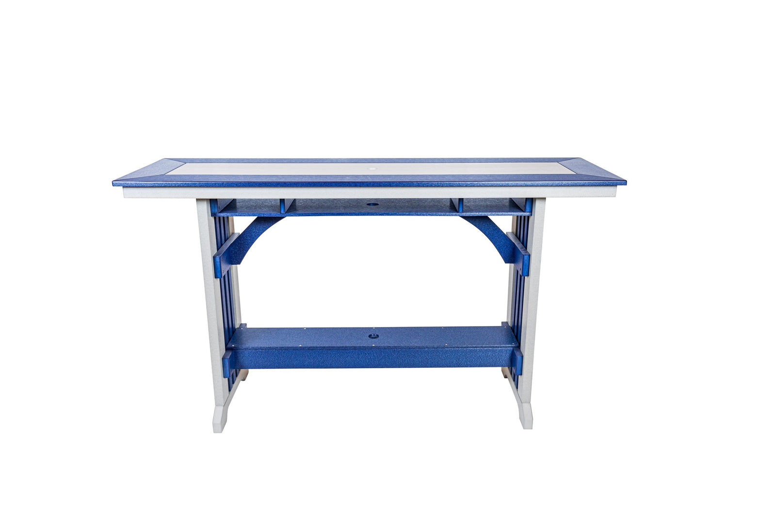 72 inch Mission rail bar table, light gray and patriot blue