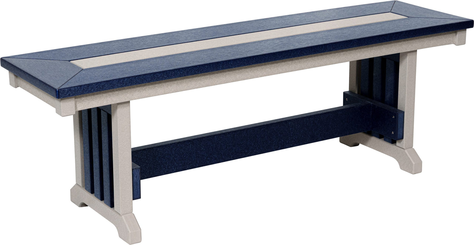 54 inch Mission poly dining bench, patriot blue and light gray