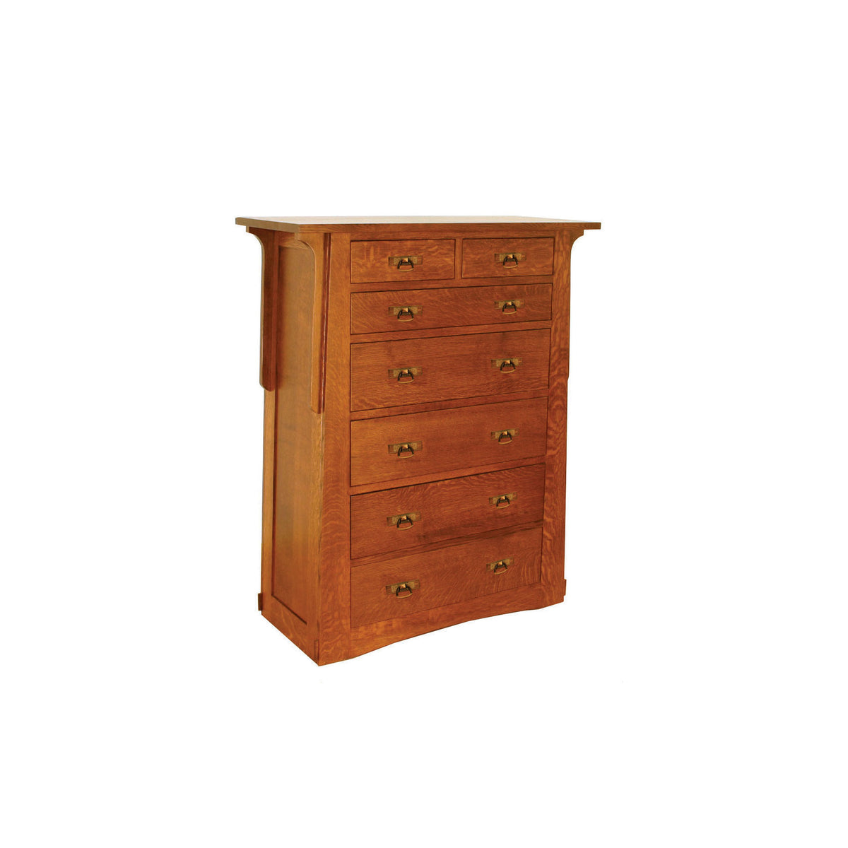 Wooden dresser with multiple drawers on a white background