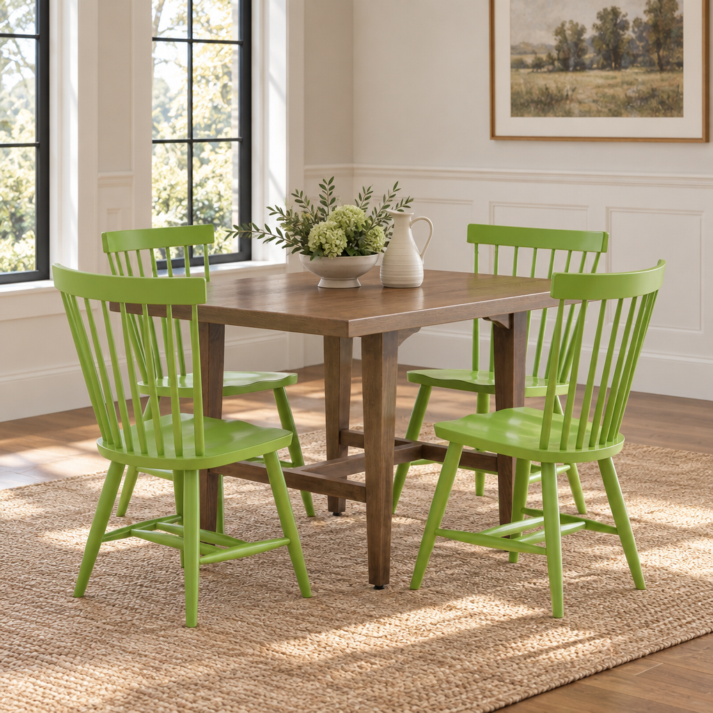 Amish Wheaton  Rectangular Trestle Dining Table shown in the dining room of a transitional home
