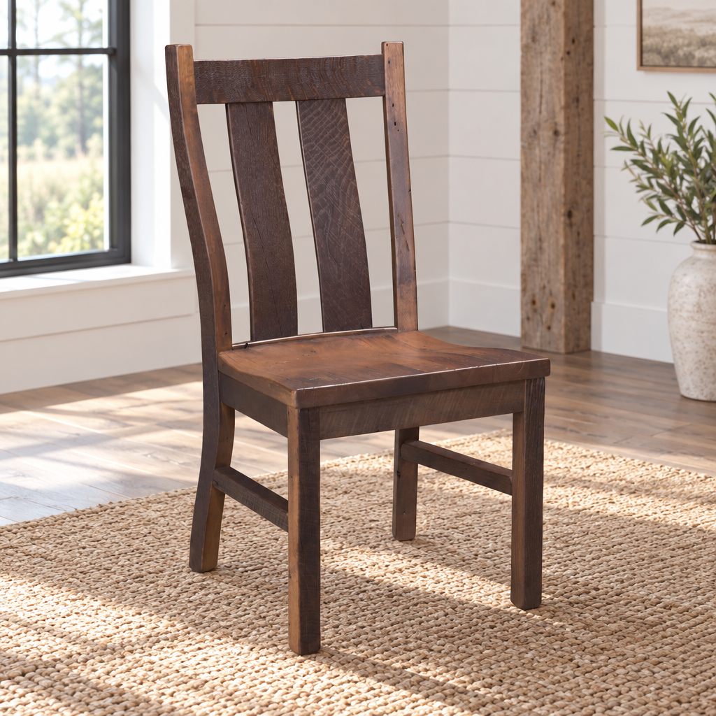 Amish Headington Reclaimed Wood Dining Chair shown in the dining room of a modern farmhouse home