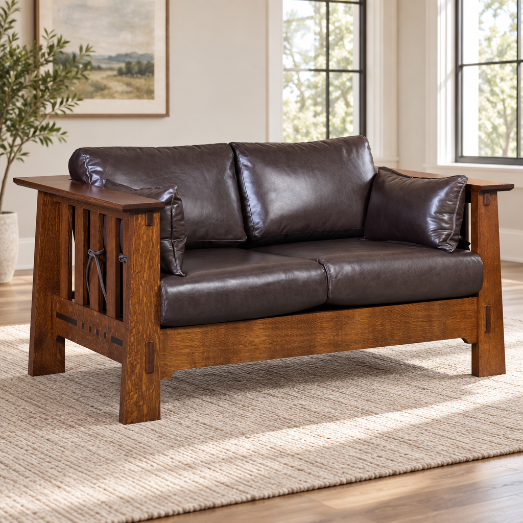 Amish Solid Wood Van Nuys Loveseat shown in the living room of a transitional home