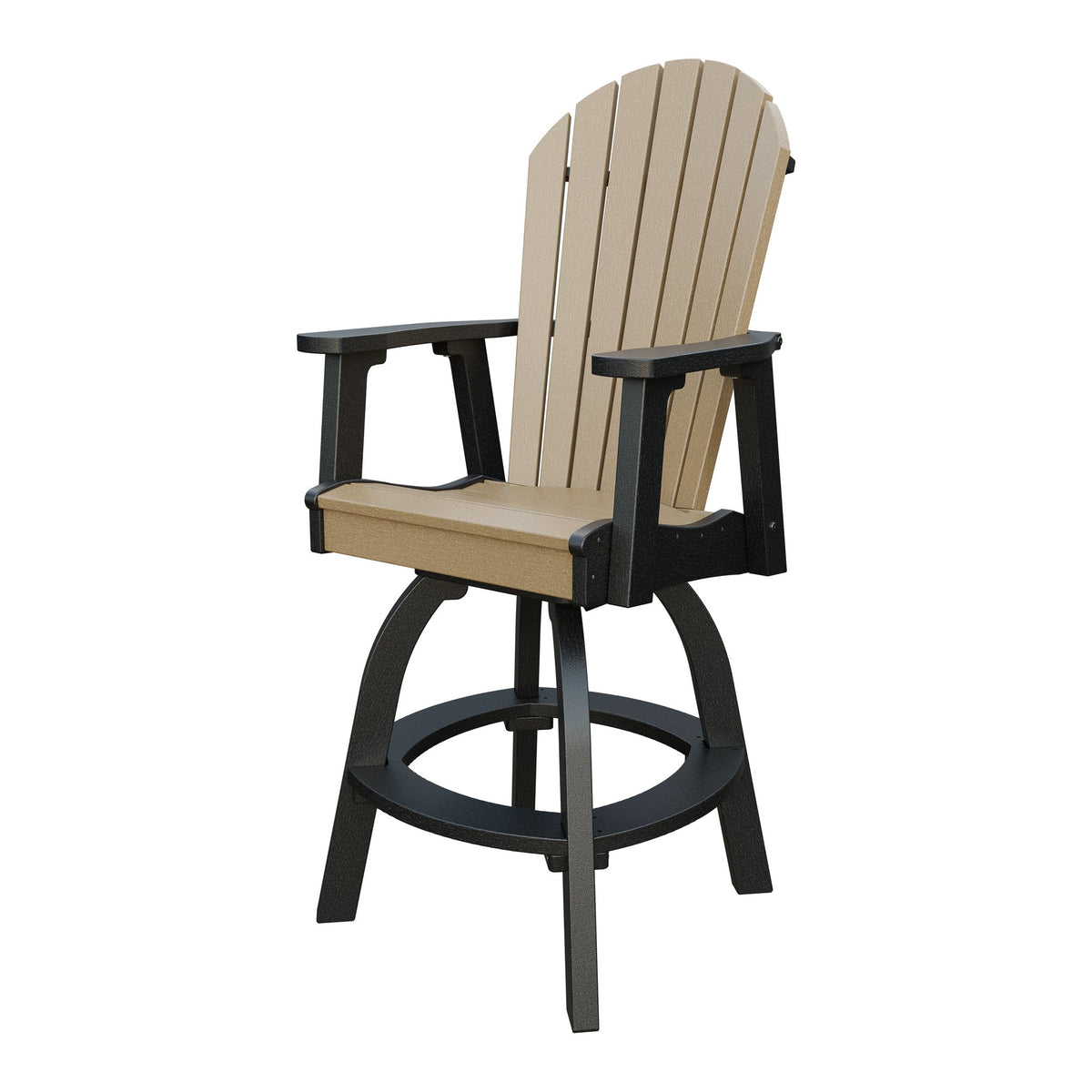 Amish Adirondack Swivel Bar Chair in Weathered Wood & Black