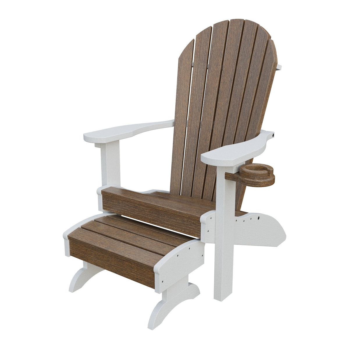 Amish Adirondack Classic 3-Piece Patio Set: Chair, Cupholder & Footstool in Antique Mahogany & White