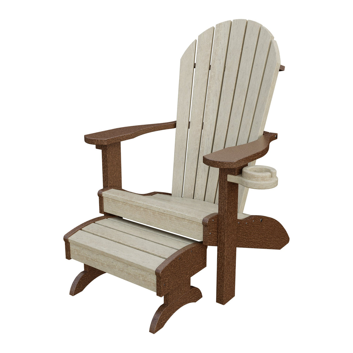 Amish Adirondack Classic 3-Piece Patio Set: Chair, Cupholder & Footstool in Birchwood & Tudor Brown